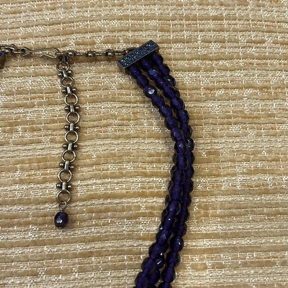 Heidi Daus 1920s art deco purple glass beaded Swarovski necklace w/ earrings - Picture 4 of 9